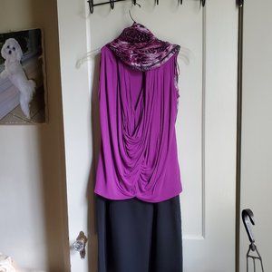 Calvin Klein Black Skirt & Fuchsia Color Top With Scarf Size 8